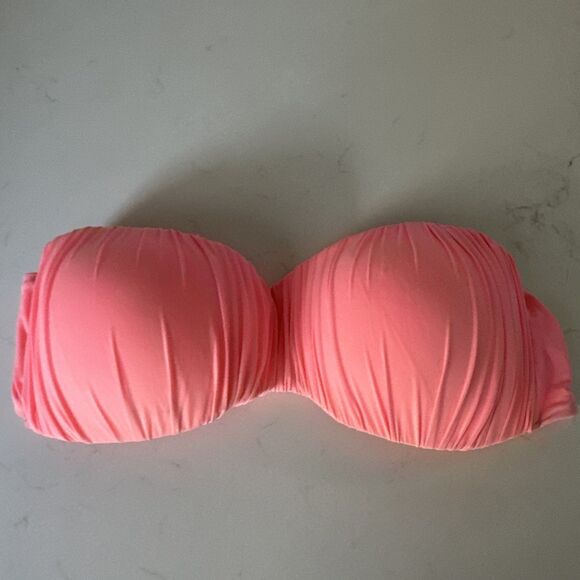 Hot Pink Peach Strapless Swim Bra Women's Large B/C Cup Ruched - Picture 1 of 10
